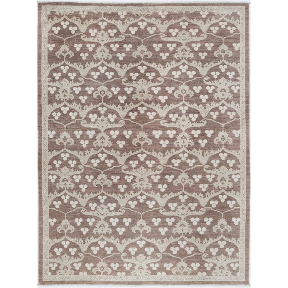 Hand Knotted Beige, Brown Wool Area Rug | Turkish Ogee Floral Design Carpet Hand Knotted Beige, Brown Wool Area Rug | Turkish Ogee Floral Design Carpet
