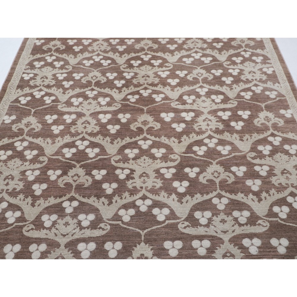Hand Knotted Beige, Brown Wool Area Rug | Turkish Ogee Floral Design Carpet Hand Knotted Beige, Brown Wool Area Rug | Turkish Ogee Floral Design Carpet