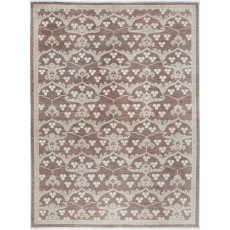 Hand Knotted Beige, Brown Wool Area Rug | Turkish Ogee Floral Design Carpet