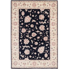 Hand Knotted Floral Area Rug with Black Field and Beige Border | Traditional Oushak Wool Carpet