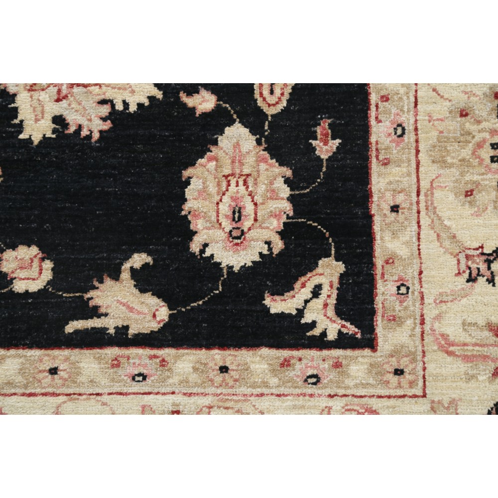 Hand Knotted Floral Area Rug with Black Field and Beige Border | Traditional Oushak Wool Carpet Hand Knotted Floral Area Rug with Black Field and Beige Border | Traditional Oushak Wool Carpet