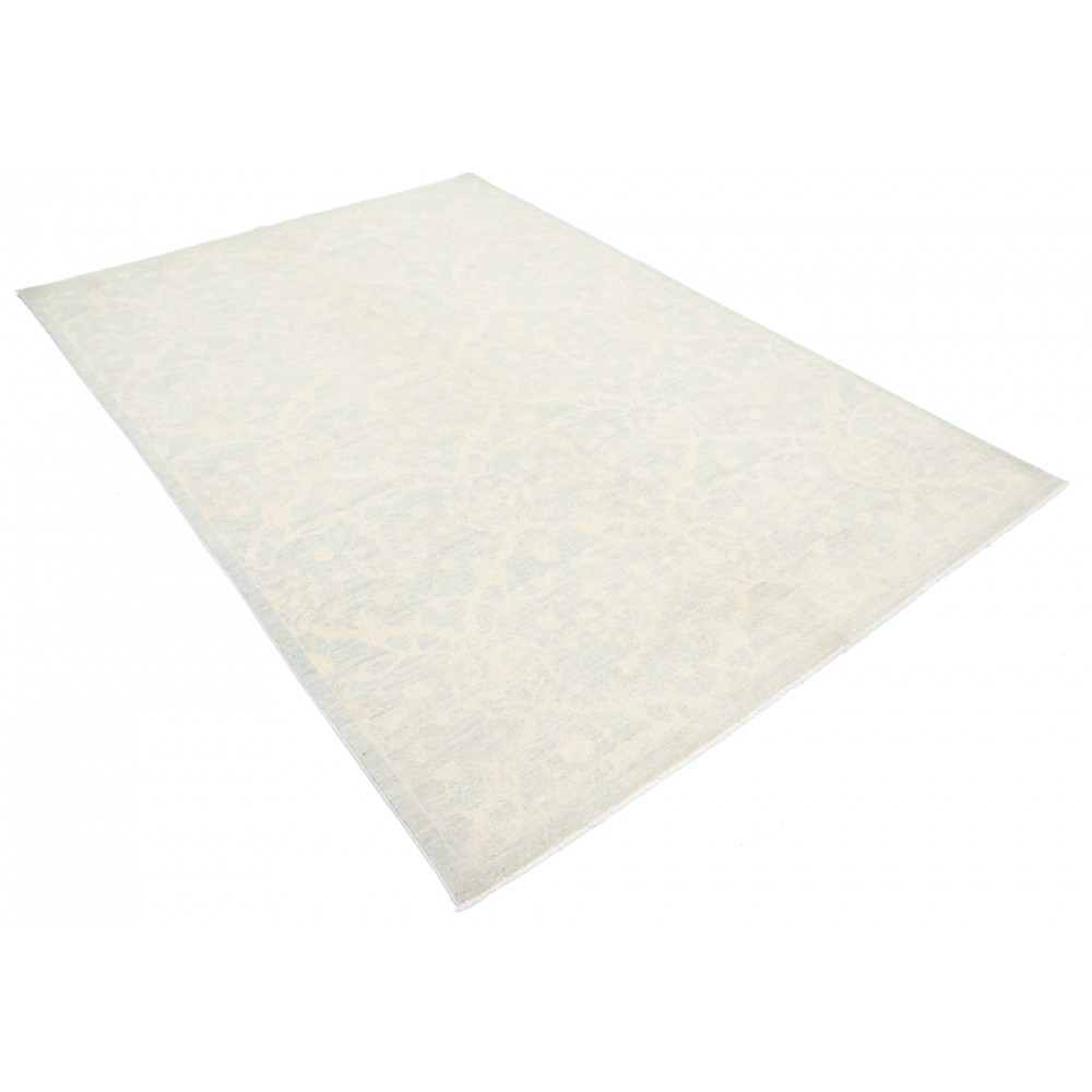 Hand Knotted Light Blue, Ivory Wool Area Rug | Turkish Floral Trellis Design Carpet
