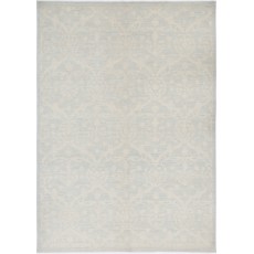 Hand Knotted Light Blue, Ivory Wool Area Rug | Turkish Floral Trellis Design Carpet