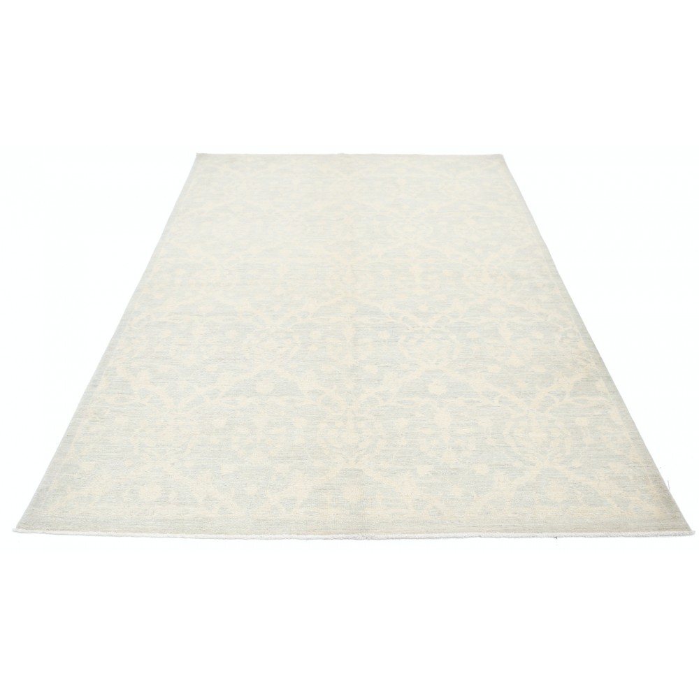 Hand Knotted Light Blue, Ivory Wool Area Rug | Turkish Floral Trellis Design Carpet