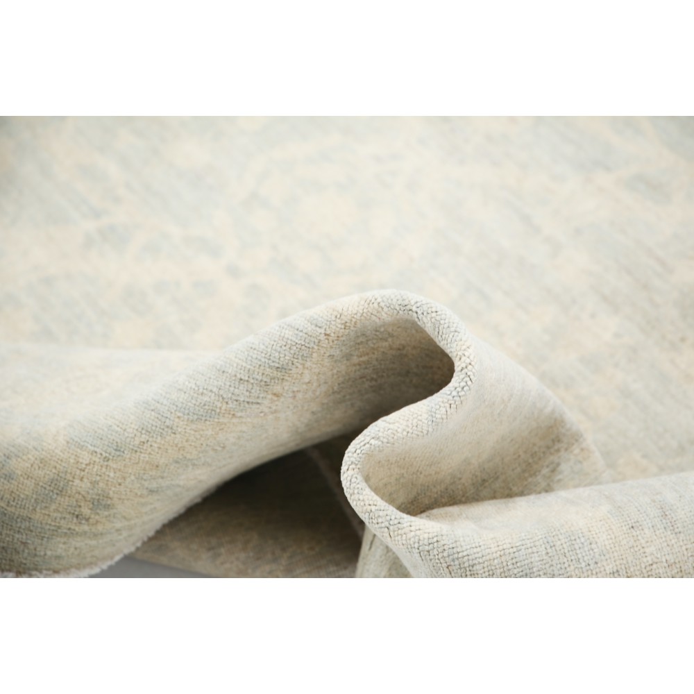 Hand Knotted Light Blue, Ivory Wool Area Rug | Turkish Floral Trellis Design Carpet