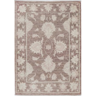 Hand Knotted Brown and Ivory Wool Area Rug | Floral Patterned Small Rug