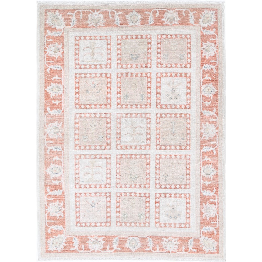 Hand Knotted Ivory, Peach, Light Blue Accent Rug | Geometric Floral Rug | 100% Wool Hand Knotted Ivory, Peach, Light Blue Accent Rug | Geometric Floral Rug | 100% Wool