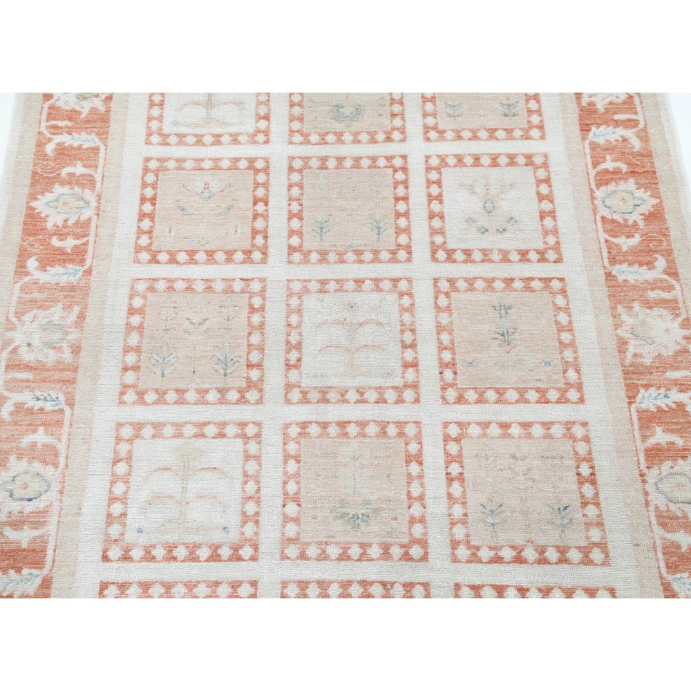Hand Knotted Ivory, Peach, Light Blue Accent Rug | Geometric Floral Rug | 100% Wool Hand Knotted Ivory, Peach, Light Blue Accent Rug | Geometric Floral Rug | 100% Wool