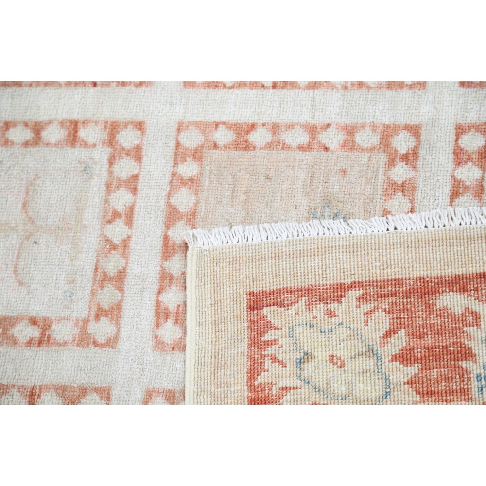 Hand Knotted Ivory, Peach, Light Blue Accent Rug | Geometric Floral Rug | 100% Wool Hand Knotted Ivory, Peach, Light Blue Accent Rug | Geometric Floral Rug | 100% Wool