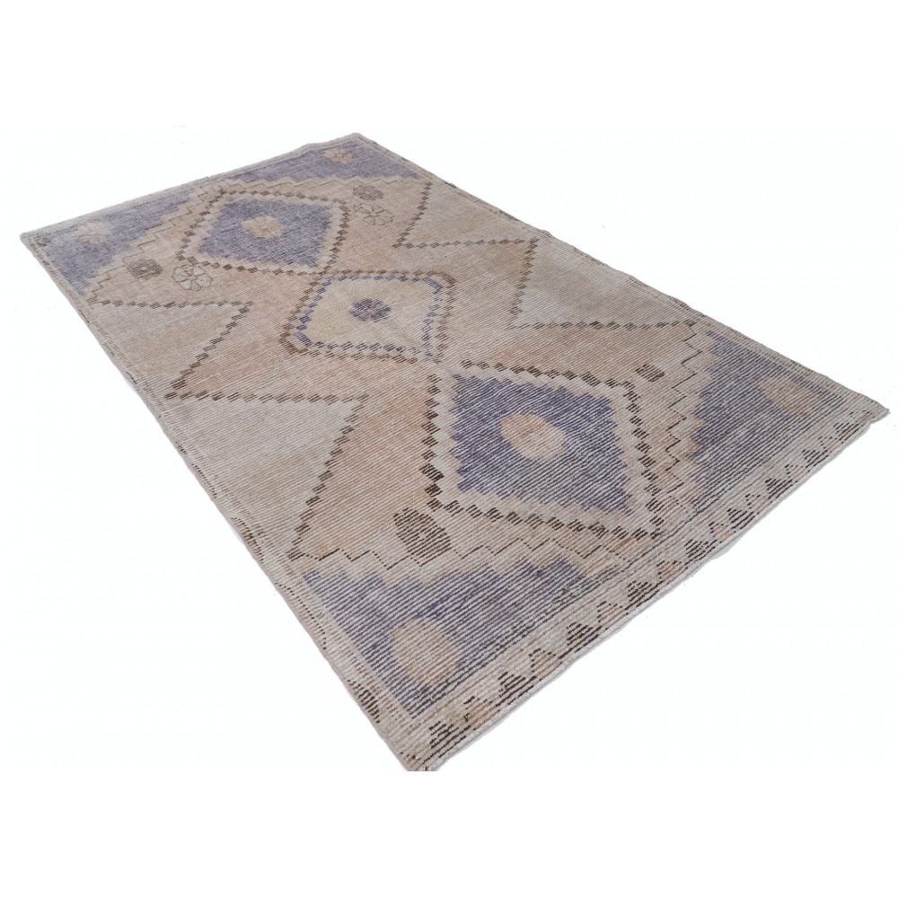 Hand Knotted Light Blue, Beige Wool Area Rug | Turkish Striped Geometric Rug Hand Knotted Light Blue, Beige Wool Area Rug | Turkish Striped Geometric Rug