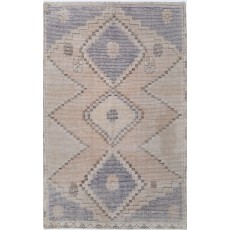 Hand Knotted Light Blue, Beige Wool Area Rug | Turkish Striped Geometric Rug