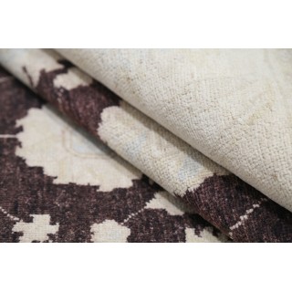 Hand Knotted Brown, Ivory Wool Area Rug | Turkish Ogee Trellis Design Carpet