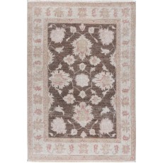 Hand Knotted Brown, Ivory, Pale Pink Wool Area Rug | Turkish Floral Design Accent Rug