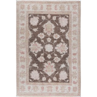 Hand Knotted Brown, Ivory, Pale Pink Wool Area Rug | Turkish Floral Design Accent Rug