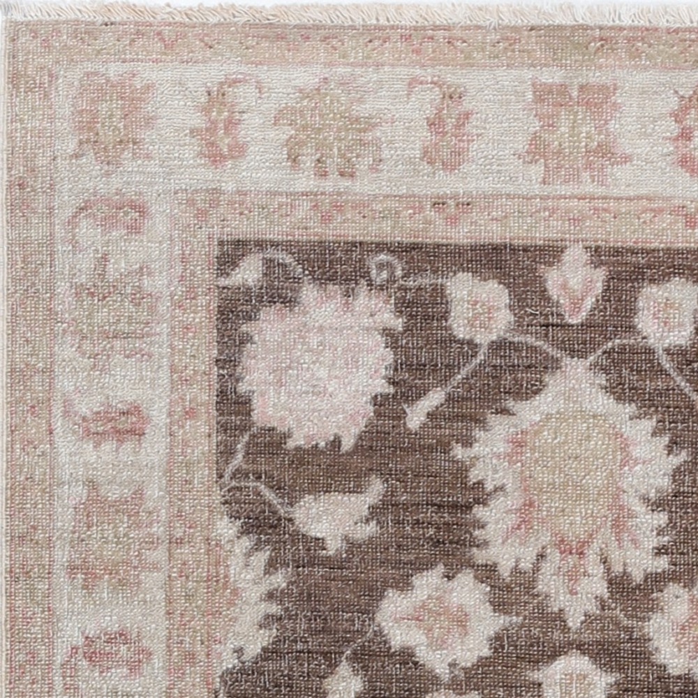 Hand Knotted Brown, Ivory, Pale Pink Wool Area Rug | Turkish Floral Design Accent Rug Hand Knotted Brown, Ivory, Pale Pink Wool Area Rug | Turkish Floral Design Accent Rug