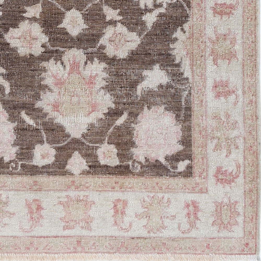 Hand Knotted Brown, Ivory, Pale Pink Wool Area Rug | Turkish Floral Design Accent Rug Hand Knotted Brown, Ivory, Pale Pink Wool Area Rug | Turkish Floral Design Accent Rug