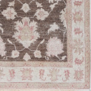 Hand Knotted Brown, Ivory, Pale Pink Wool Area Rug | Turkish Floral Design Accent Rug