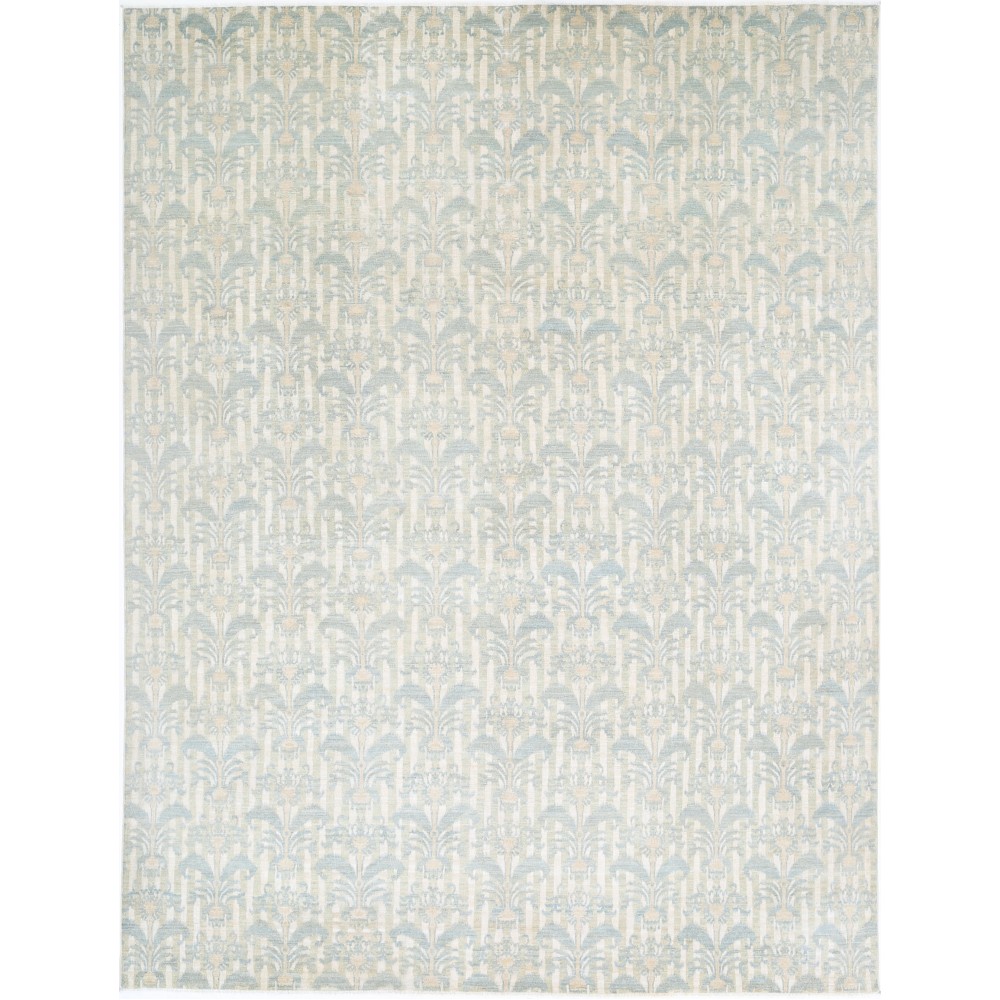 Hand Knotted Light Blue, Beige Wool Area Rug | Traditional Damask Pattern Carpet Hand Knotted Light Blue, Beige Wool Area Rug | Traditional Damask Pattern Carpet