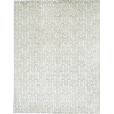 Hand Knotted Light Blue, Beige Wool Area Rug | Traditional Damask Pattern Carpet