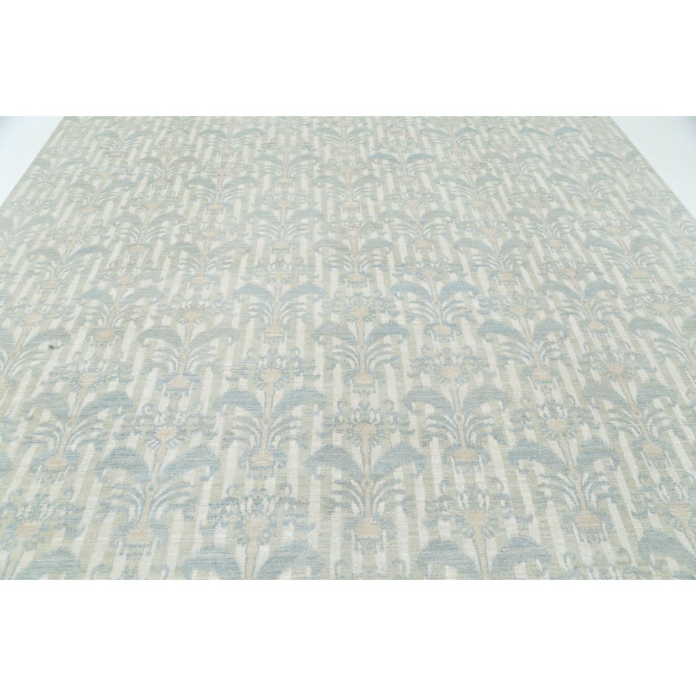 Hand Knotted Light Blue, Beige Wool Area Rug | Traditional Damask Pattern Carpet Hand Knotted Light Blue, Beige Wool Area Rug | Traditional Damask Pattern Carpet