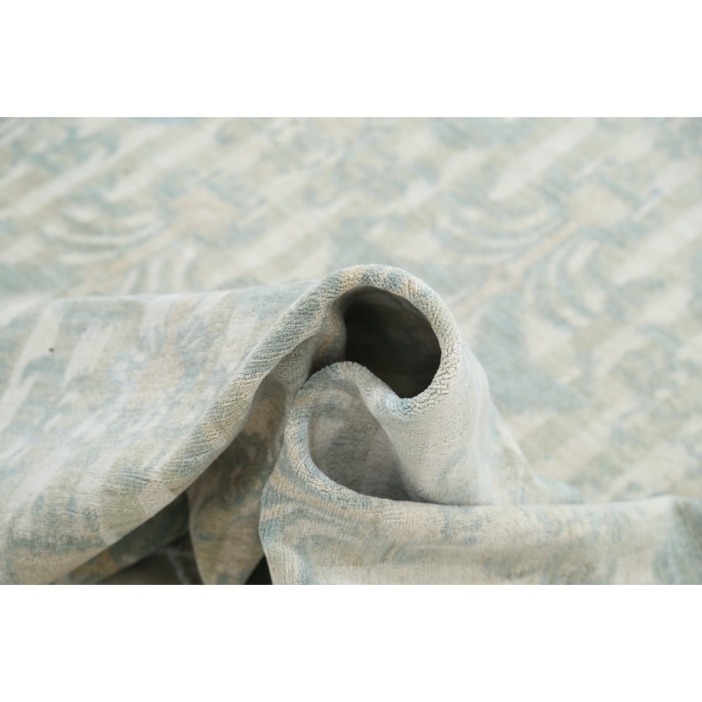 Hand Knotted Light Blue, Beige Wool Area Rug | Traditional Damask Pattern Carpet Hand Knotted Light Blue, Beige Wool Area Rug | Traditional Damask Pattern Carpet