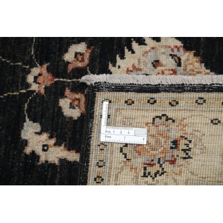Hand Knotted Floral Turkish Area Rug with Black Field and Ivory Border | 100% Wool Hand Knotted Floral Turkish Area Rug with Black Field and Ivory Border | 100% Wool