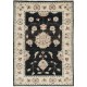 Hand Knotted Floral Turkish Area Rug with Black Field and Ivory Border | 100% Wool Hand Knotted Floral Turkish Area Rug with Black Field and Ivory Border | 100% Wool