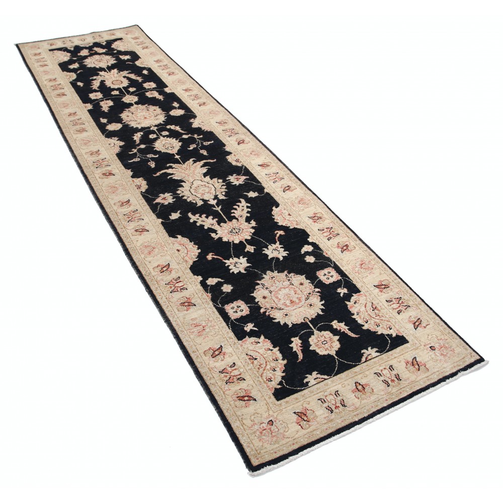 Hand Knotted Hallway Runner Rug for Corridor | Black Wool Runner Rug | Stair Rug | Floral Kitchen Rug