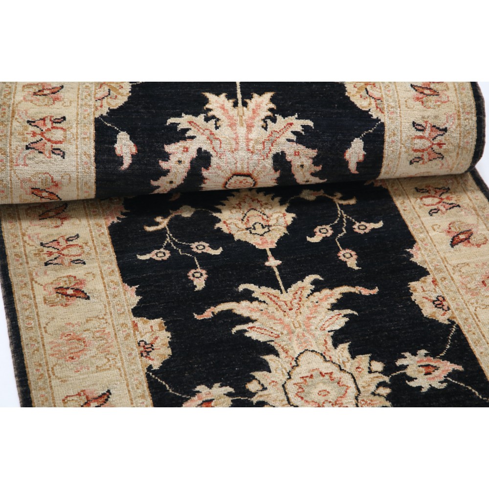 Hand Knotted Hallway Runner Rug for Corridor | Black Wool Runner Rug | Stair Rug | Floral Kitchen Rug