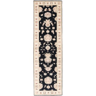 Hand Knotted Hallway Runner Rug for Corridor | Black Wool Runner Rug | Stair Rug | Floral Kitchen Rug