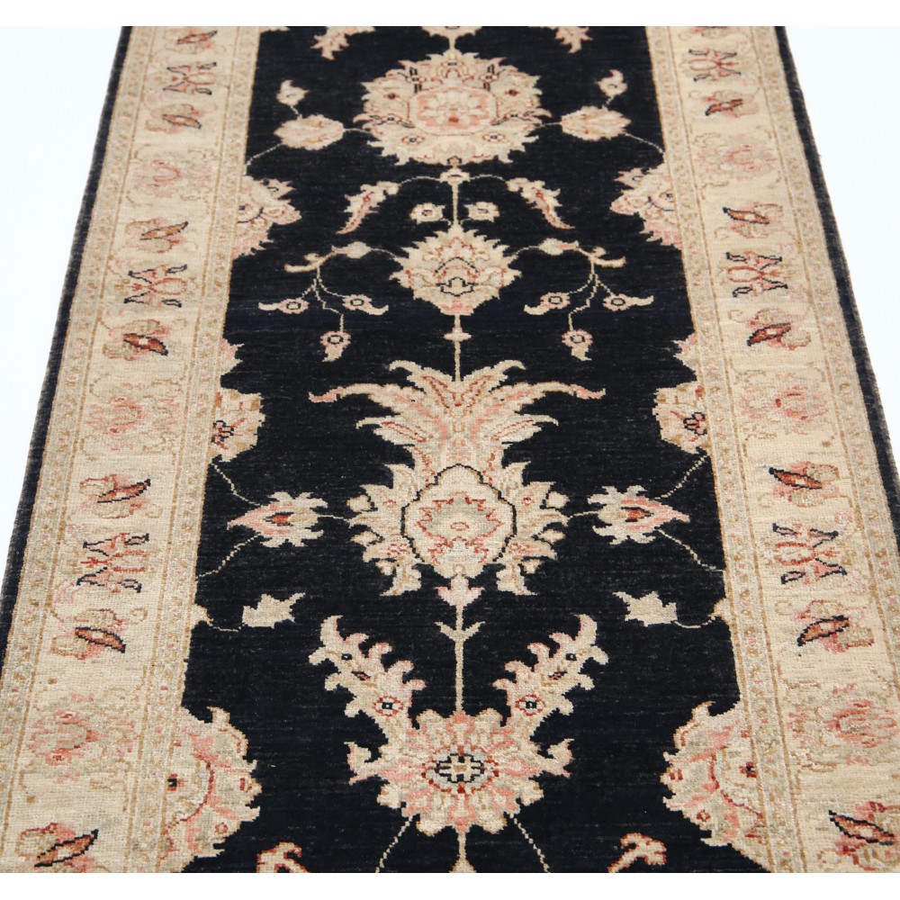 Hand Knotted Hallway Runner Rug for Corridor | Black Wool Runner Rug | Stair Rug | Floral Kitchen Rug