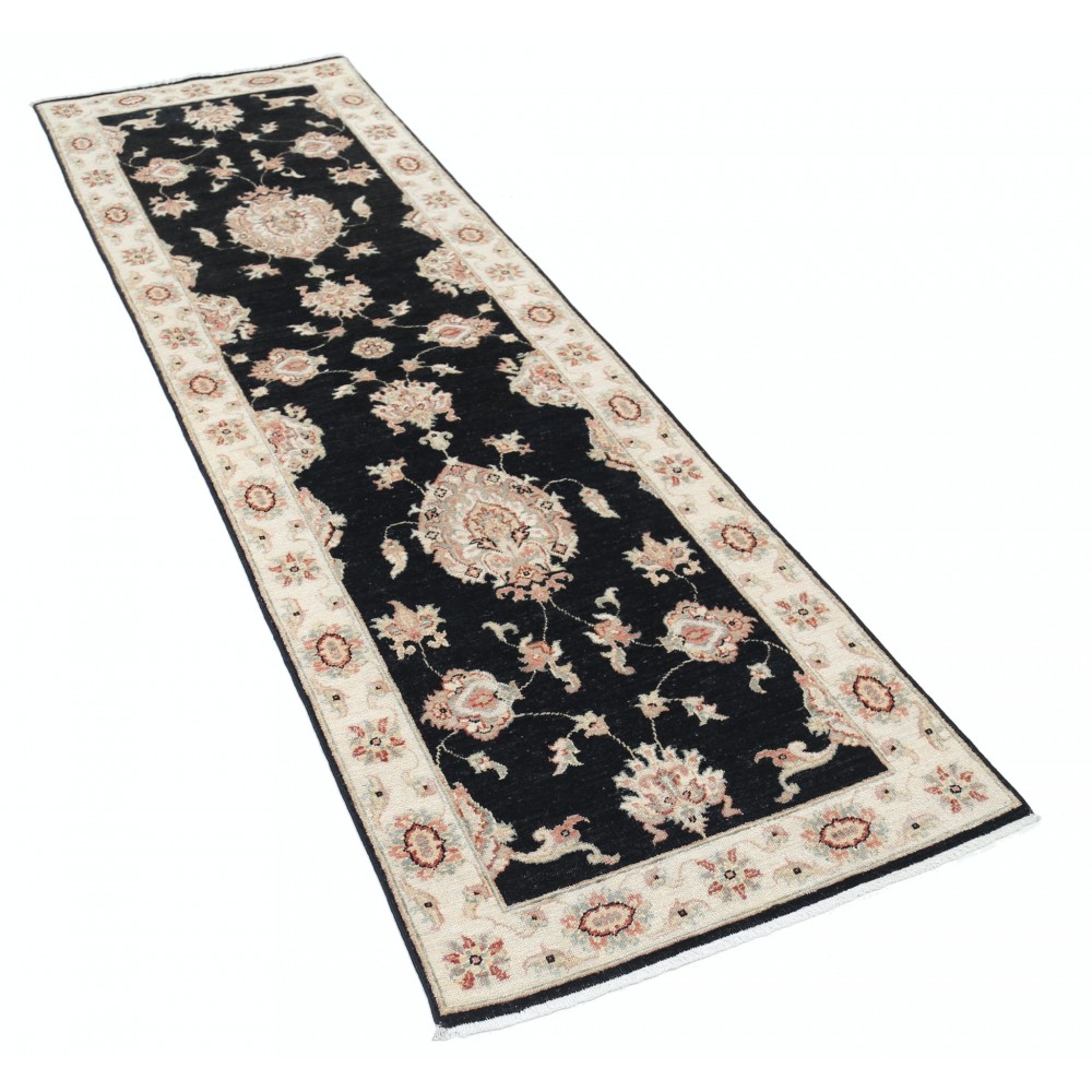 Hand Knotted Black, Beige Wool Runner Rug | Oushak Floral Corridor Rug for Hallway, Kitchen Hand Knotted Black, Beige Wool Runner Rug | Oushak Floral Corridor Rug for Hallway, Kitchen