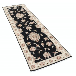 Hand Knotted Black, Beige Wool Runner Rug | Oushak Floral Corridor Rug for Hallway, Kitchen