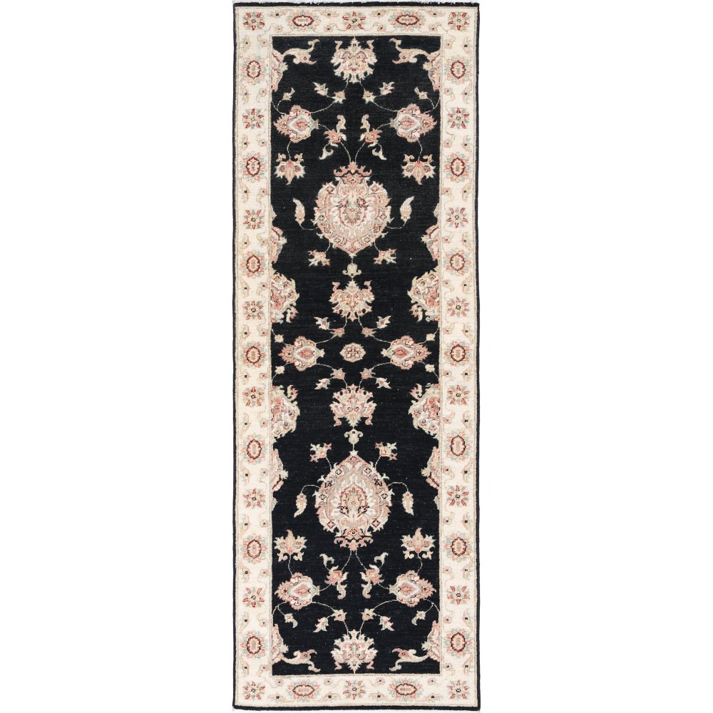Hand Knotted Black, Beige Wool Runner Rug | Oushak Floral Corridor Rug for Hallway, Kitchen Hand Knotted Black, Beige Wool Runner Rug | Oushak Floral Corridor Rug for Hallway, Kitchen