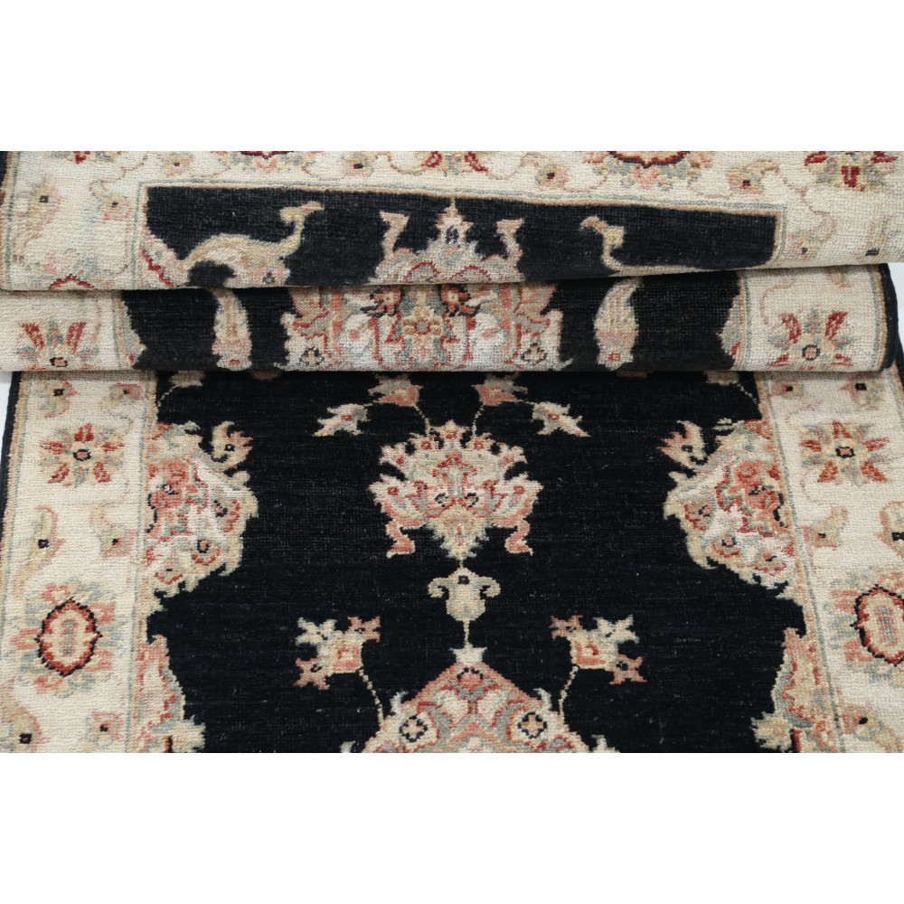 Hand Knotted Black, Beige Wool Runner Rug | Oushak Floral Corridor Rug for Hallway, Kitchen Hand Knotted Black, Beige Wool Runner Rug | Oushak Floral Corridor Rug for Hallway, Kitchen