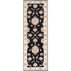 Hand Knotted Black, Beige Wool Runner Rug | Oushak Floral Corridor Rug for Hallway, Kitchen