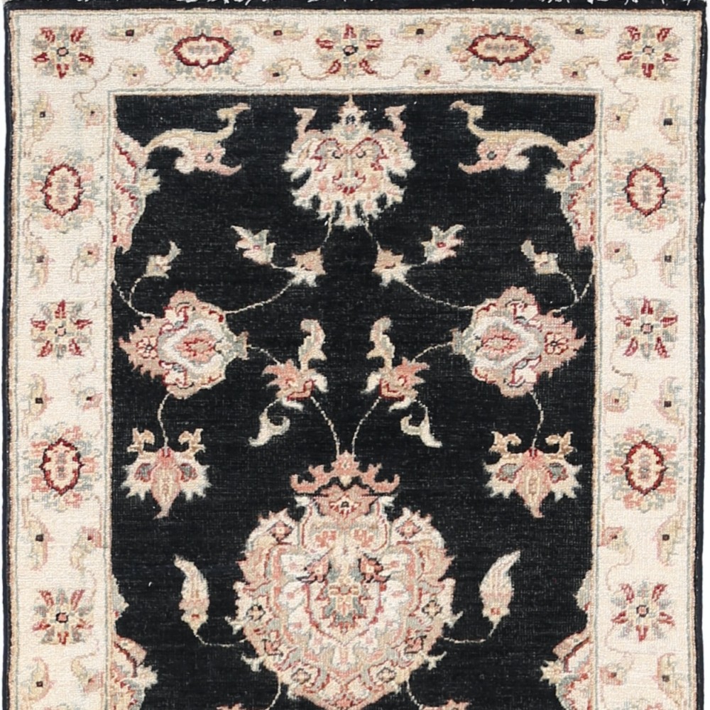 Hand Knotted Black, Beige Wool Runner Rug | Oushak Floral Corridor Rug for Hallway, Kitchen Hand Knotted Black, Beige Wool Runner Rug | Oushak Floral Corridor Rug for Hallway, Kitchen