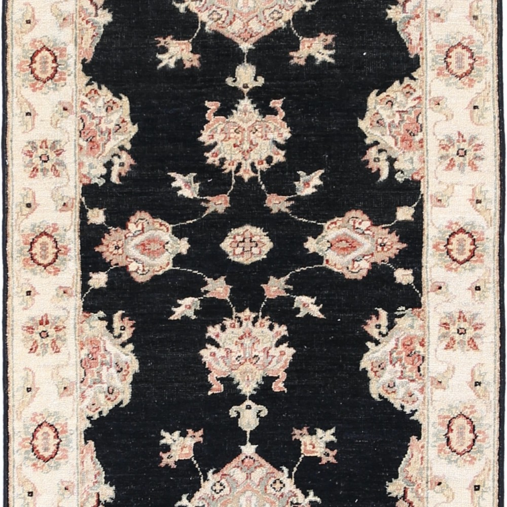Hand Knotted Black, Beige Wool Runner Rug | Oushak Floral Corridor Rug for Hallway, Kitchen Hand Knotted Black, Beige Wool Runner Rug | Oushak Floral Corridor Rug for Hallway, Kitchen