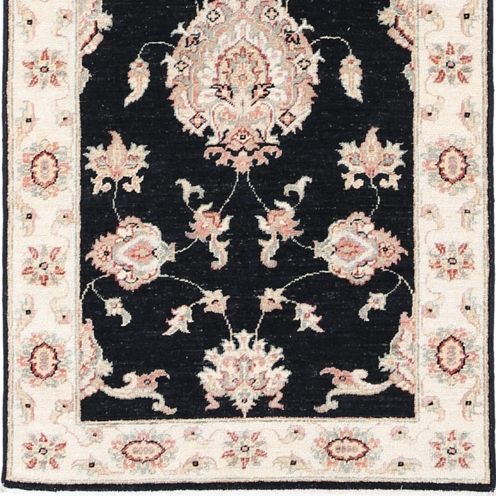 Hand Knotted Black, Beige Wool Runner Rug | Oushak Floral Corridor Rug for Hallway, Kitchen Hand Knotted Black, Beige Wool Runner Rug | Oushak Floral Corridor Rug for Hallway, Kitchen