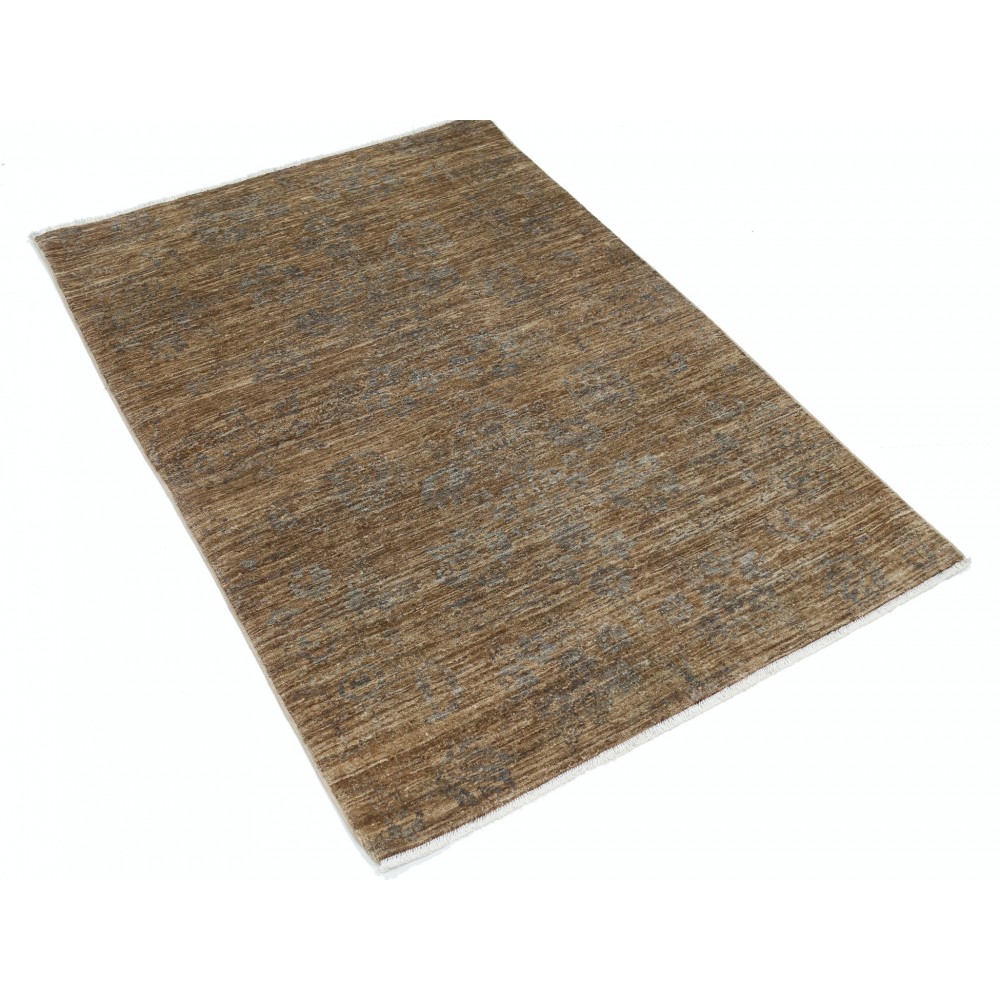 Hand Knotted Brown Wool Area Rug, Neutral Floral Pattern Rug Hand Knotted Brown Wool Area Rug, Neutral Floral Pattern Rug