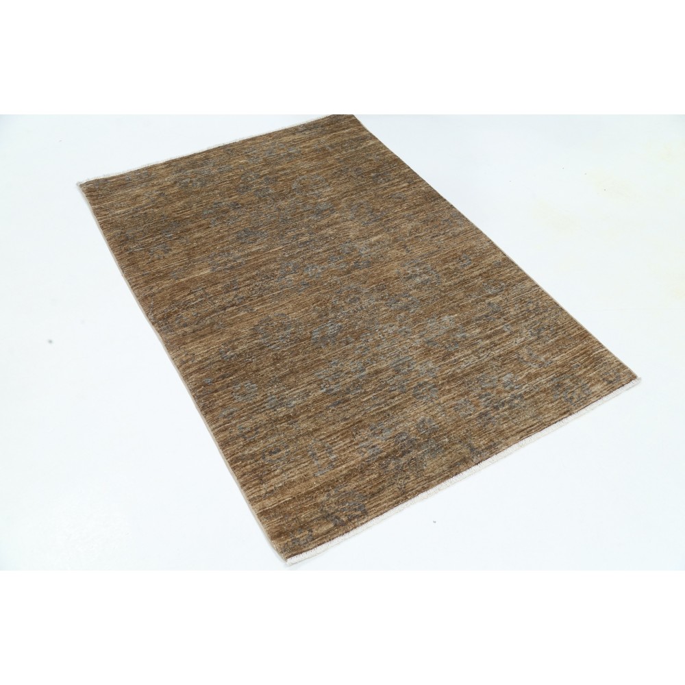 Hand Knotted Brown Wool Area Rug, Neutral Floral Pattern Rug Hand Knotted Brown Wool Area Rug, Neutral Floral Pattern Rug