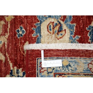 Hand Knotted Floral Area Rug with Red Field and Navy Blue Border | Turkish Oushak Wool Carpet
