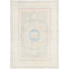 Hand Knotted Turkish Geometric Wool Area Rug in Soft Tones