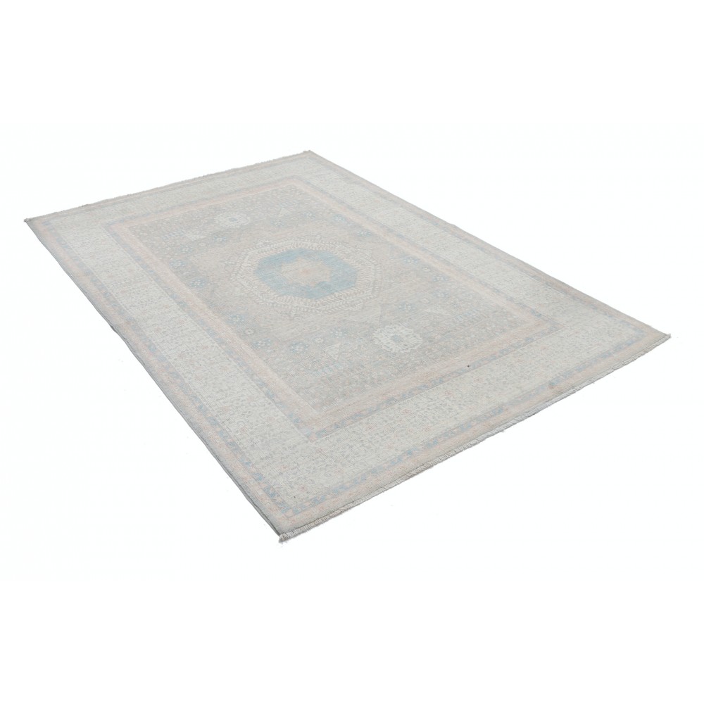 Hand Knotted Turkish Geometric Wool Area Rug in Soft Tones Hand Knotted Turkish Geometric Wool Area Rug in Soft Tones