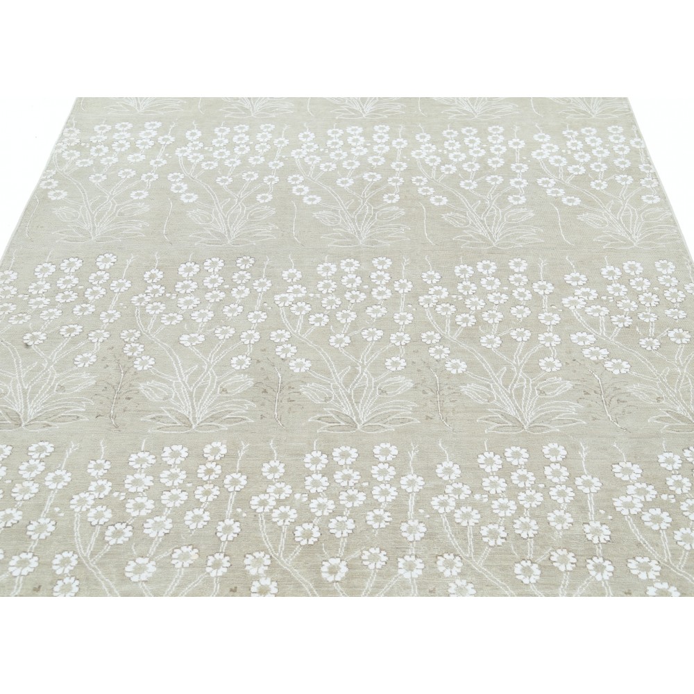 Hand Knotted Floral Rug, Beige Wool Area Rug, Botanical Pattern Carpet Hand Knotted Floral Rug, Beige Wool Area Rug, Botanical Pattern Carpet