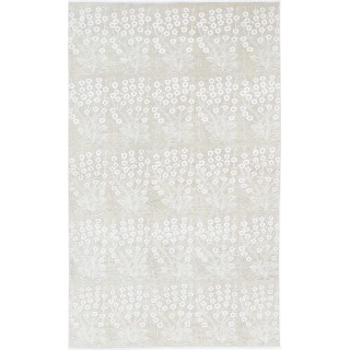 Hand Knotted Floral Rug, Beige Wool Area Rug, Botanical Pattern Carpet