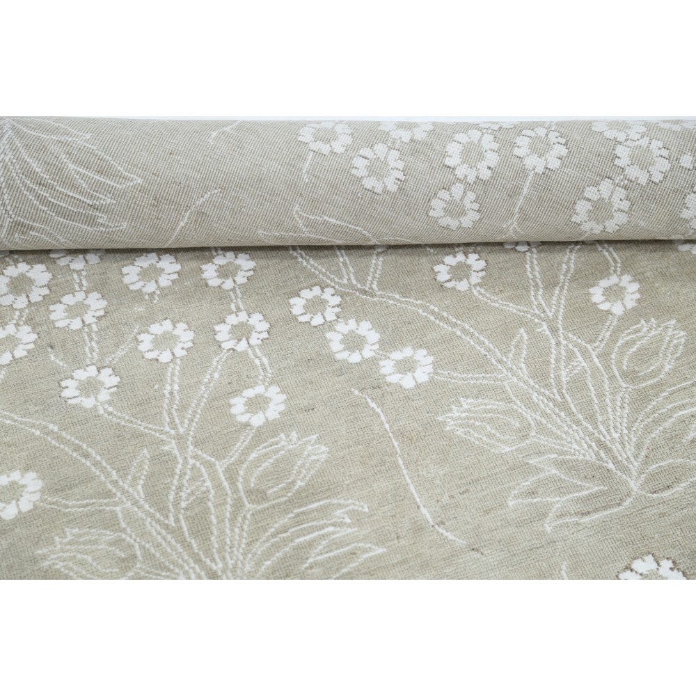 Hand Knotted Floral Rug, Beige Wool Area Rug, Botanical Pattern Carpet Hand Knotted Floral Rug, Beige Wool Area Rug, Botanical Pattern Carpet