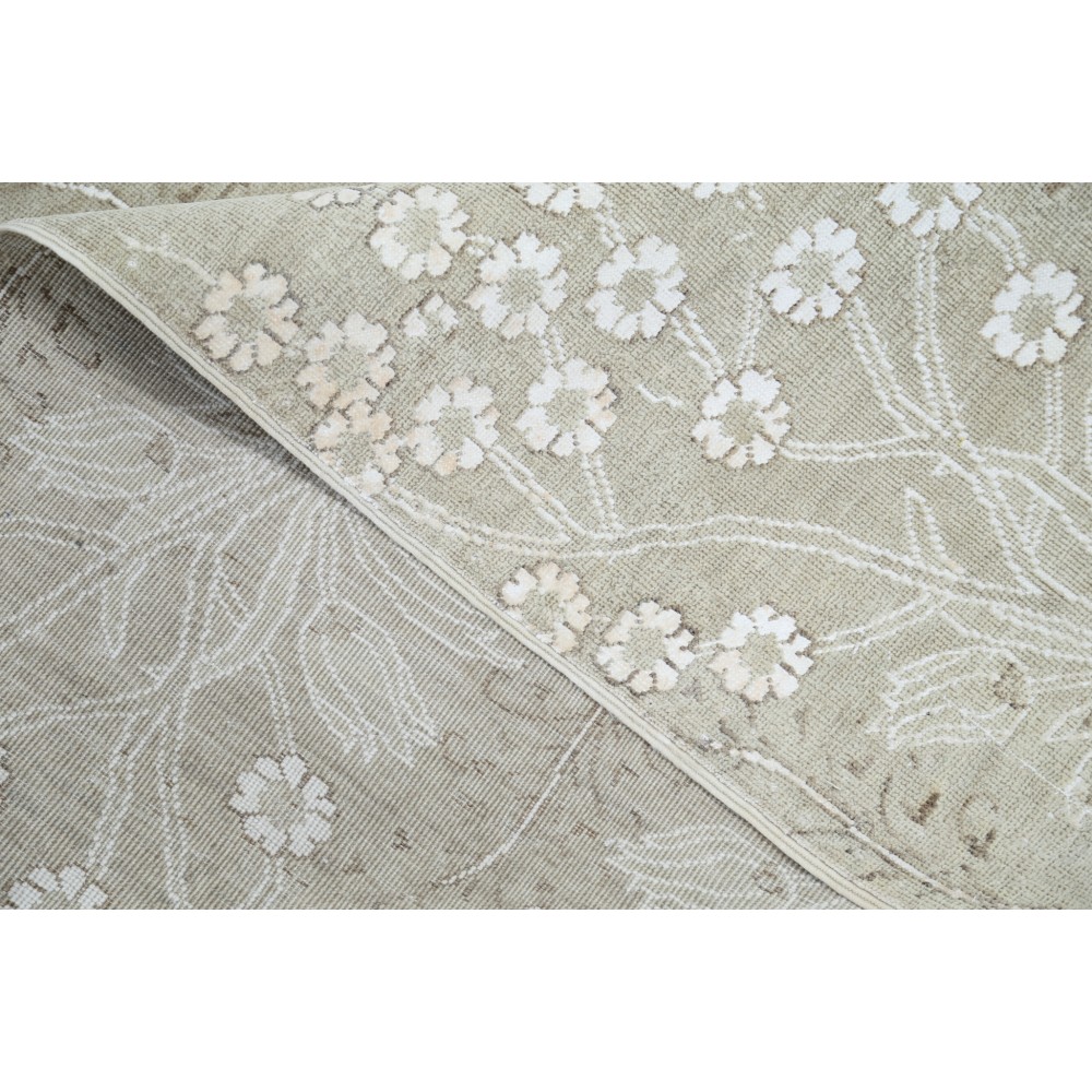 Hand Knotted Floral Rug, Beige Wool Area Rug, Botanical Pattern Carpet Hand Knotted Floral Rug, Beige Wool Area Rug, Botanical Pattern Carpet