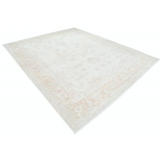 Hand Knotted Beige Wool Large Area Rug | Traditional Floral Oushak Carpet