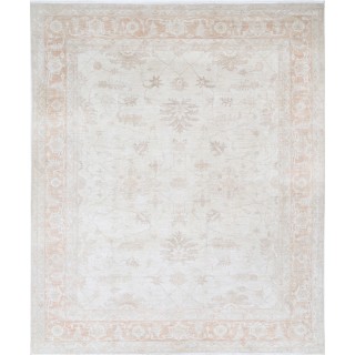 Hand Knotted Beige Wool Large Area Rug | Traditional Floral Oushak Carpet
